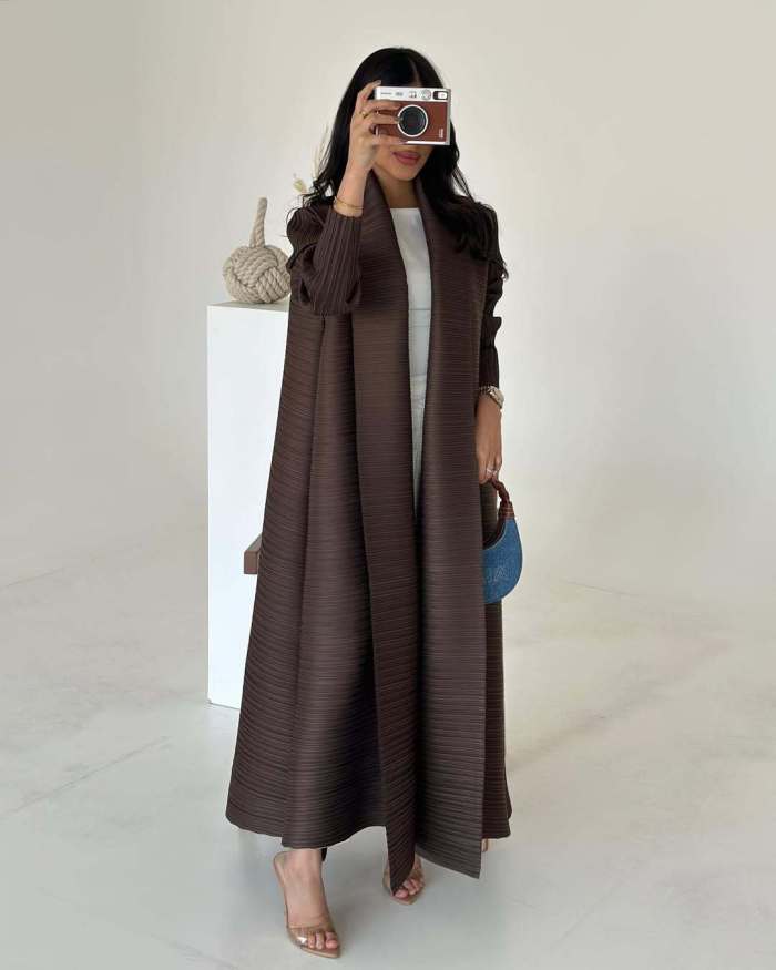 Ruffled tie-style long coat   DLZ905