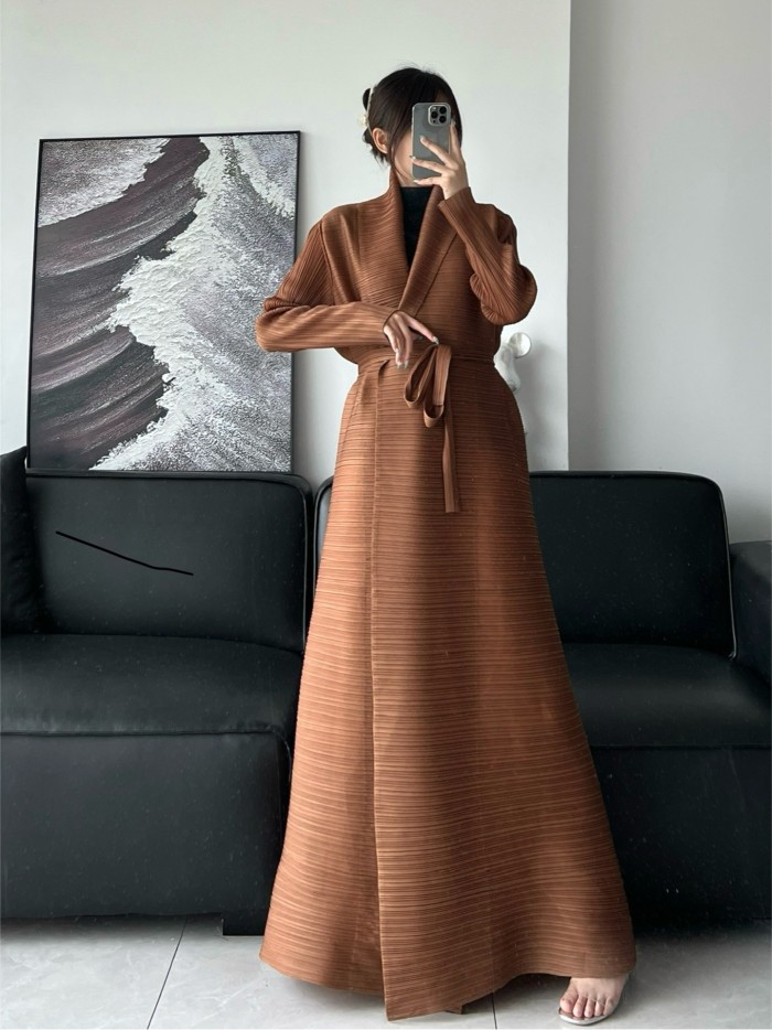 Ruffled tie-style long coat   DLZ905