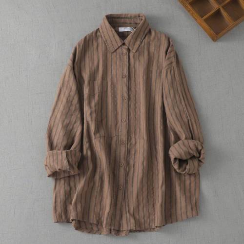 Linen slimming style striped cotton shirt  DLZC280