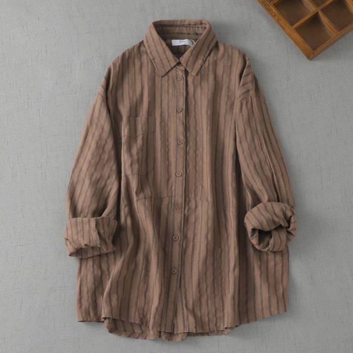 Linen slimming style striped cotton shirt  DLZC280