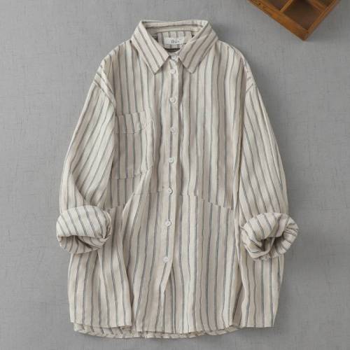 Linen slimming style striped cotton shirt  DLZC280