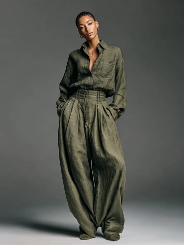 Military green long-sleeved shirt + long pants - two-piece set / suit  DLZTZ1806