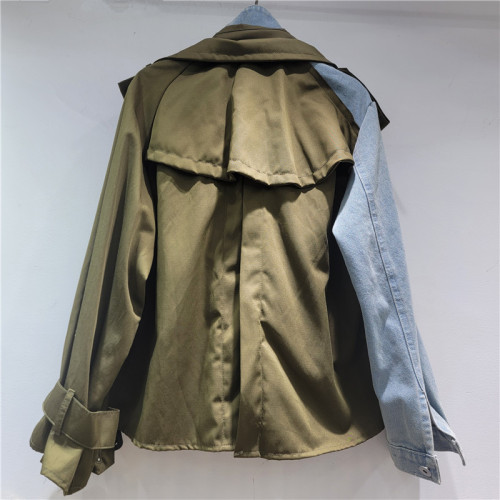 New trendy and fashionable irregular workwear-style windbreaker with patchwork and casual denim short jacket  DLZWT2406