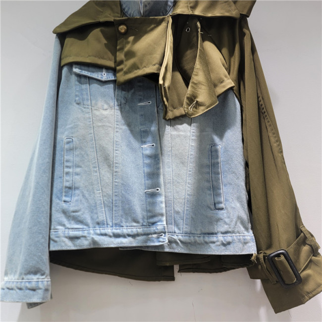 New trendy and fashionable irregular workwear-style windbreaker with patchwork and casual denim short jacket  DLZWT2406