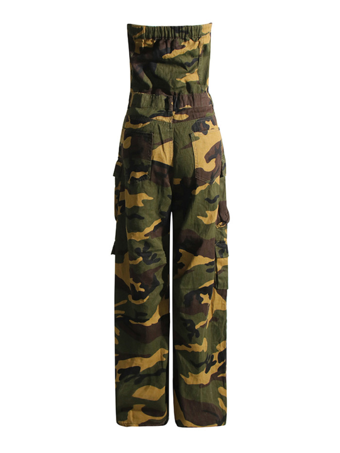 Military green sexy women's camouflage printed one-piece pants  DLZLT9509