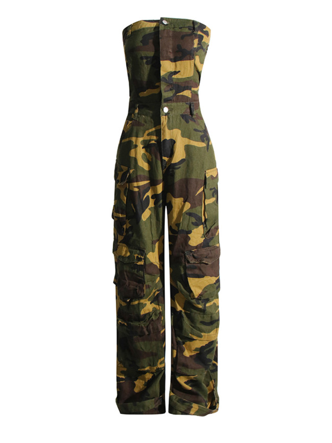 Military green sexy women's camouflage printed one-piece pants  DLZLT9509