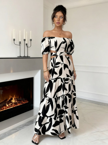 New trendy one-shoulder printed sheer design summer dress with a flowing length  DLZ460