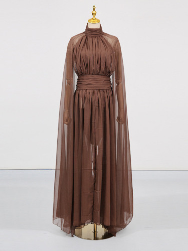 New backless design women's dress in coffee color  DKLZQZ1604