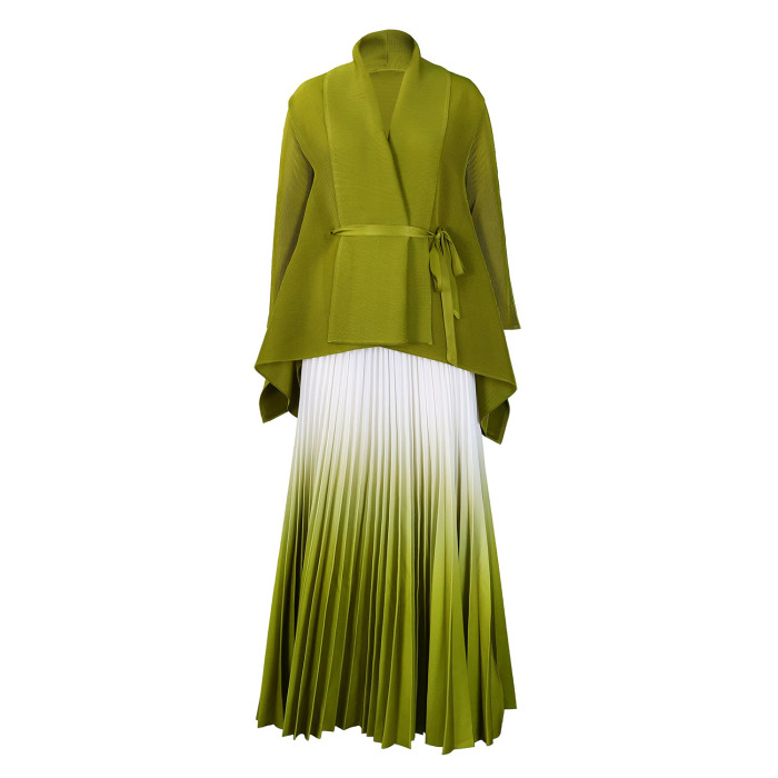 New trendy strapless batwing-sleeve top + gradient color midi skirt two-piece set  DLZ16406