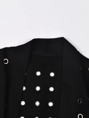 Black Hollow Out Belted Long Trench Women New V-neck Long Sleeve Windbreaker Fashion Tide Spring Autumn  15XM44101