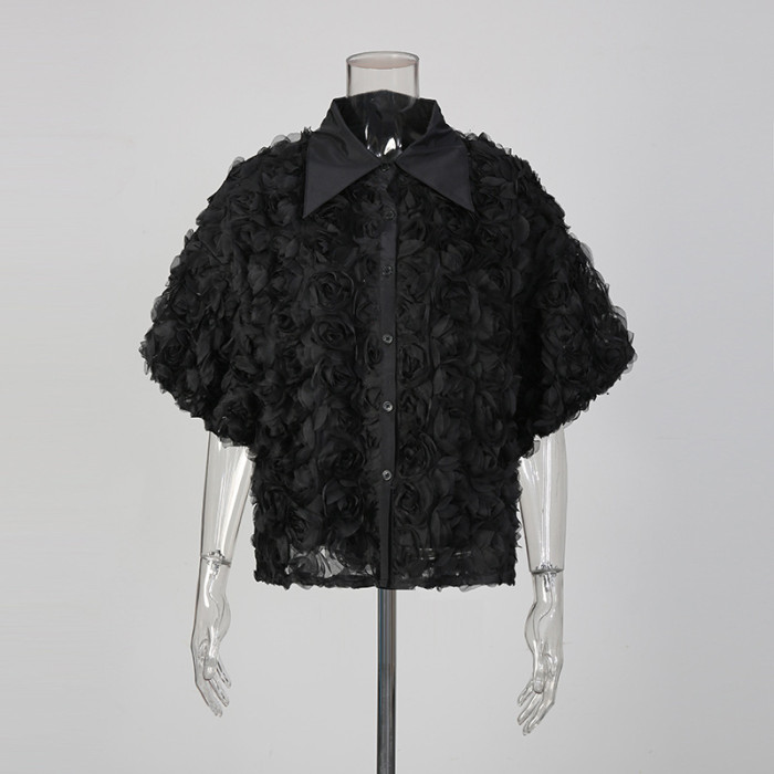 New high-end, slimming, fashionable and versatile three-dimensional flower shirt  DLZCS18