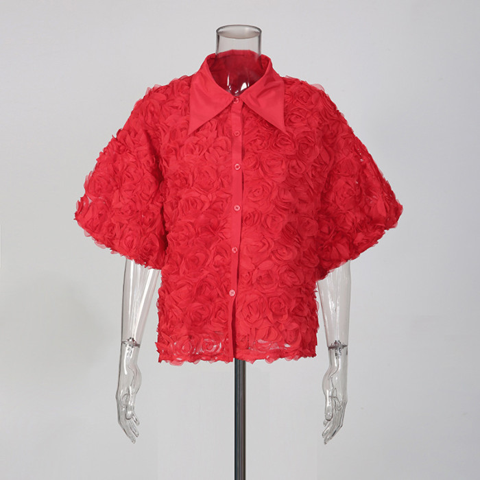 New high-end, slimming, fashionable and versatile three-dimensional flower shirt  DLZCS18