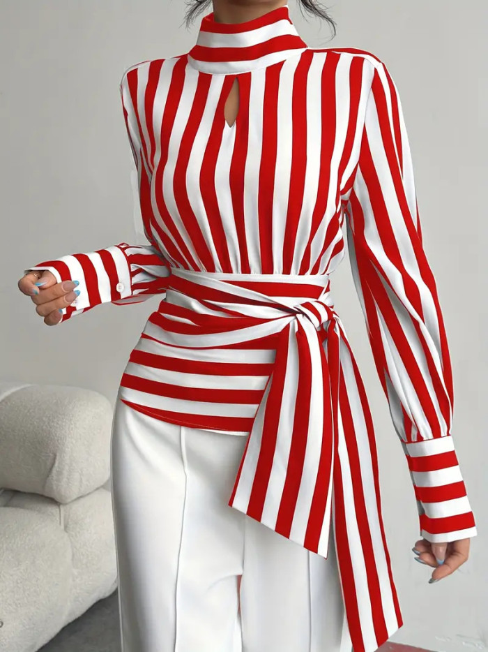 New color-matched striped shirt for business casual, retro collar-neck long-sleeved shirt  DLZ8510