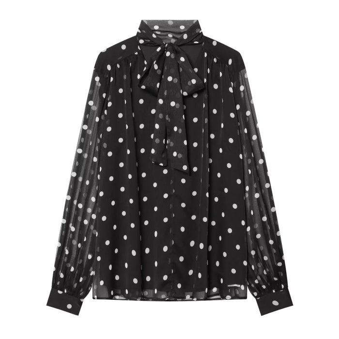 Black dot new trendy and versatile drop-shoulder long-sleeved shirt top  DZL17301