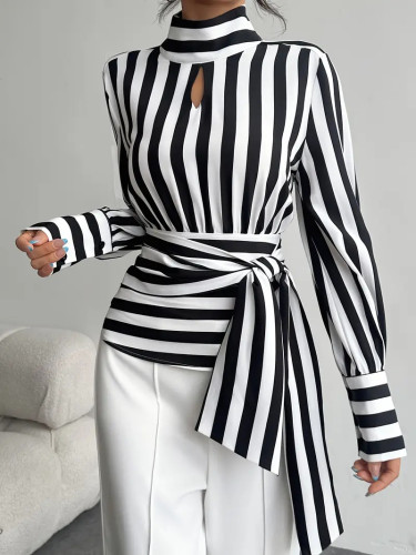 New color-matched striped shirt for business casual, retro collar-neck long-sleeved shirt  DLZ8510