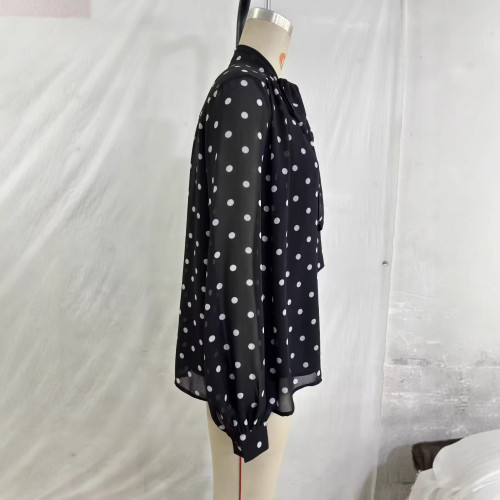 Black dot new trendy and versatile drop-shoulder long-sleeved shirt top  DZL17301