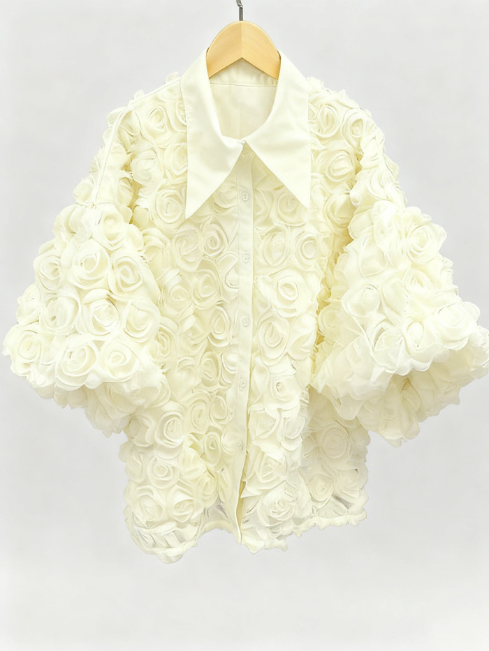New high-end, slimming, fashionable and versatile three-dimensional flower shirt  DLZCS18