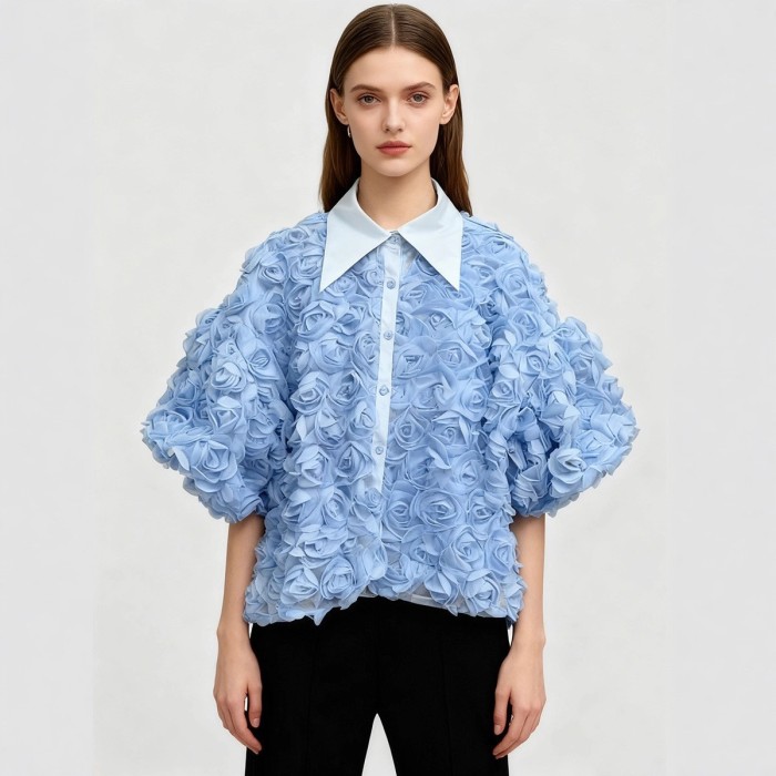 New high-end, slimming, fashionable and versatile three-dimensional flower shirt  DLZCS18