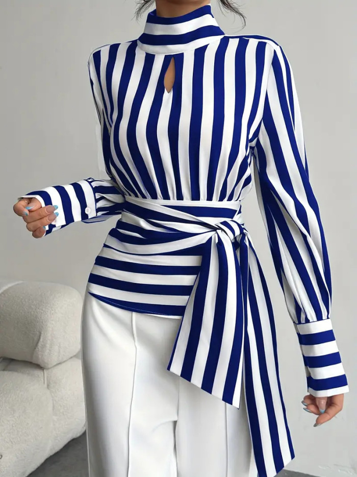 New color-matched striped shirt for business casual, retro collar-neck long-sleeved shirt  DLZ8510