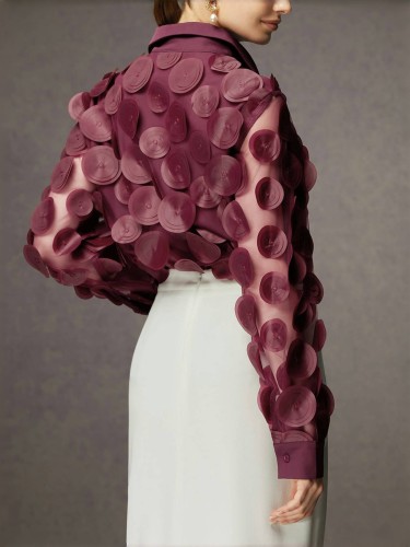 Red wine-colored netted long-sleeved shirt  DLZCS9903