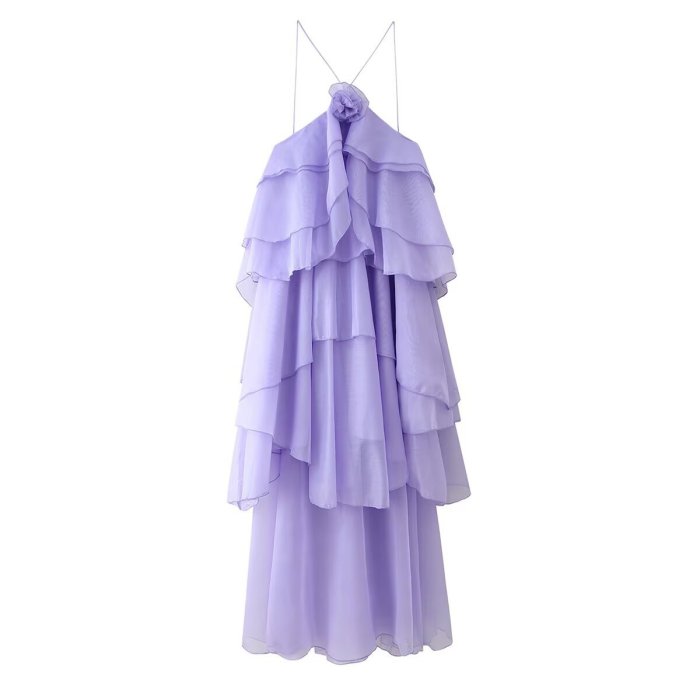 Fashionable and elegant three-dimensional floral layered decorative halter dress  DLZD850