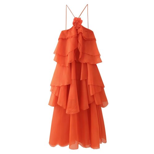 Fashionable and elegant three-dimensional floral layered decorative halter dress  DLZD850