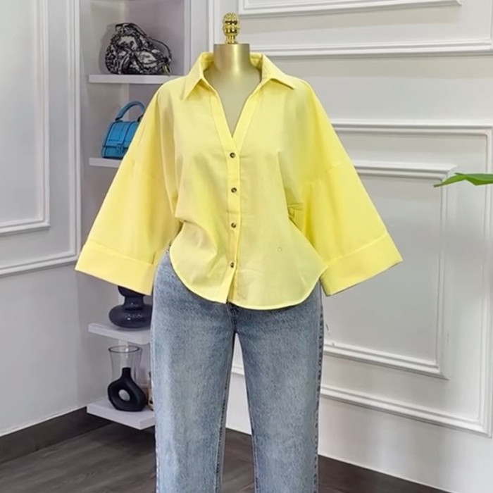 New trendy button-down loose design casual shirt for a unique and laid-back look  DLZCS2640