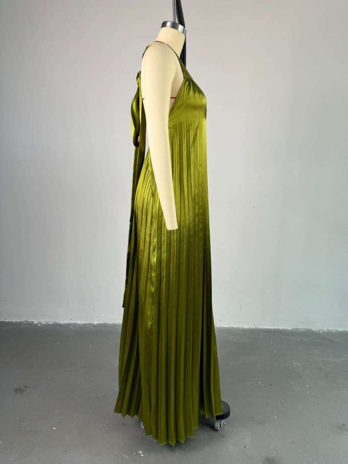 New sweet and fresh V-neck backless pleated oversized floor-length dress with collar  DLZD261106