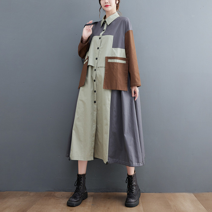 New style European-style plus-size women's multi-color loose-fitting slimming mid-length windbreaker coat in a relaxed style    DLZQ53602