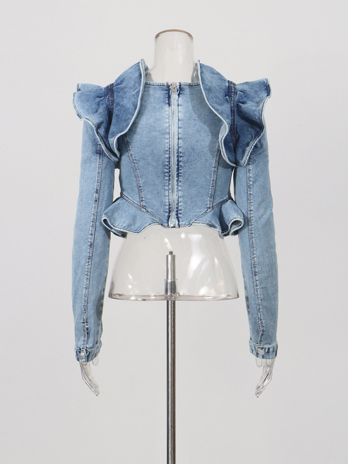 Long-sleeved short-sleeved crop-top denim jacket that shows off the waist and makes the figure look slimmer  DLZ90905