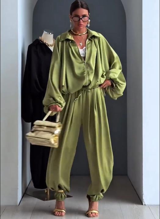 New fashionable long-sleeved knitted loose-fitting cardigan coat + long pants casual suit DLZTZ85306