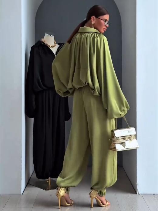 New fashionable long-sleeved knitted loose-fitting cardigan coat + long pants casual suit DLZTZ85306