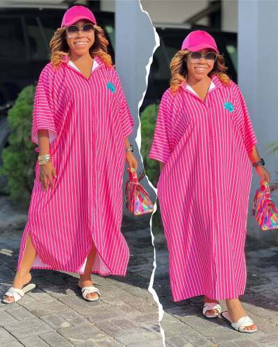 Fashionable loose striped long dress DLZ221