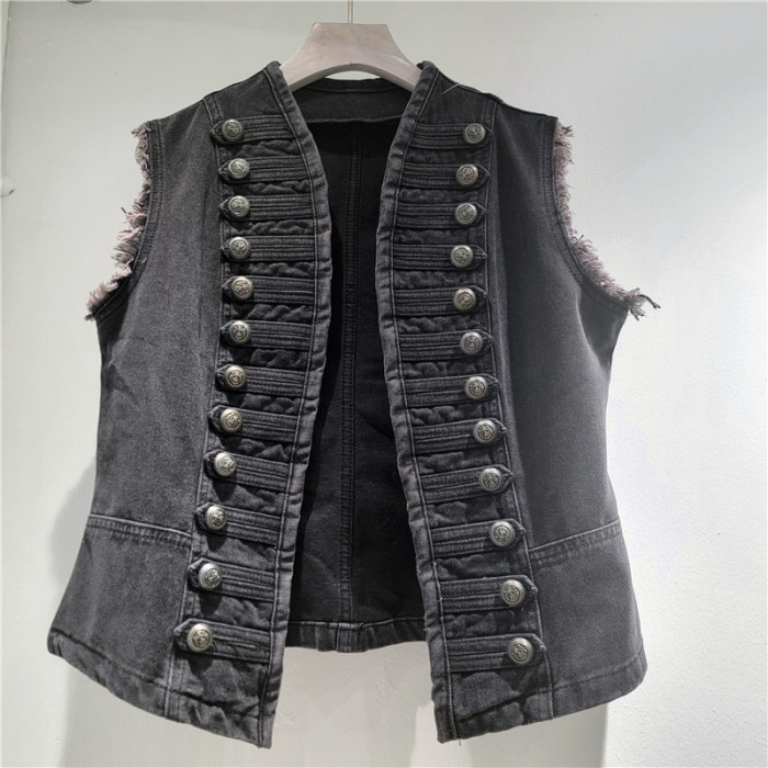 New slimming V-neck denim jacket top  DLZMJ4501