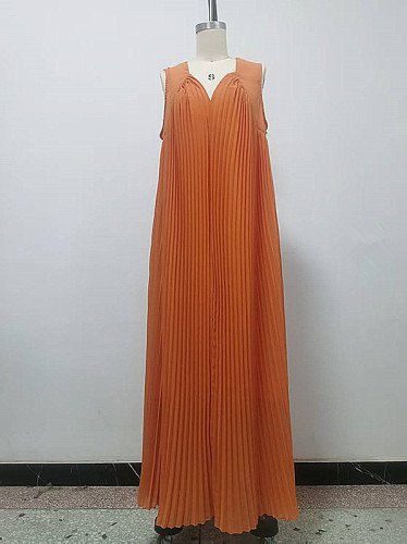 Sleeveless stylish loose pleated long dress  DLZLY580