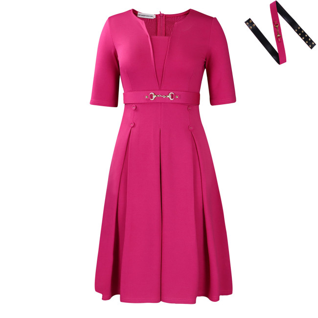 Short-sleeved fashionable and elegant casual pure-color oversized dress DLZQ2615