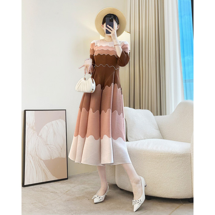 New style slimming flower bud French tea dress, trendy gradient long dress  DLZQ4203