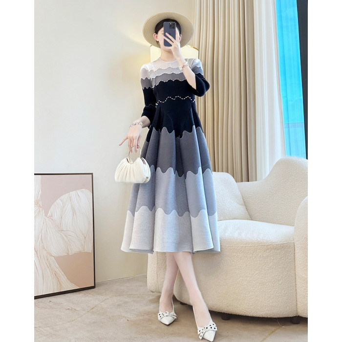 New style slimming flower bud French tea dress, trendy gradient long dress  DLZQ4203