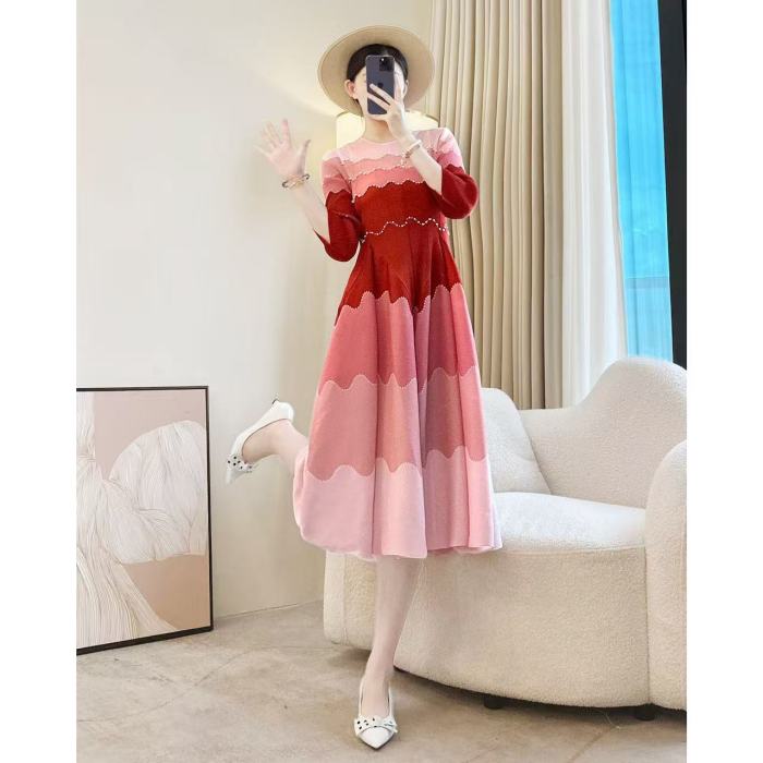 New style slimming flower bud French tea dress, trendy gradient long dress  DLZQ4203