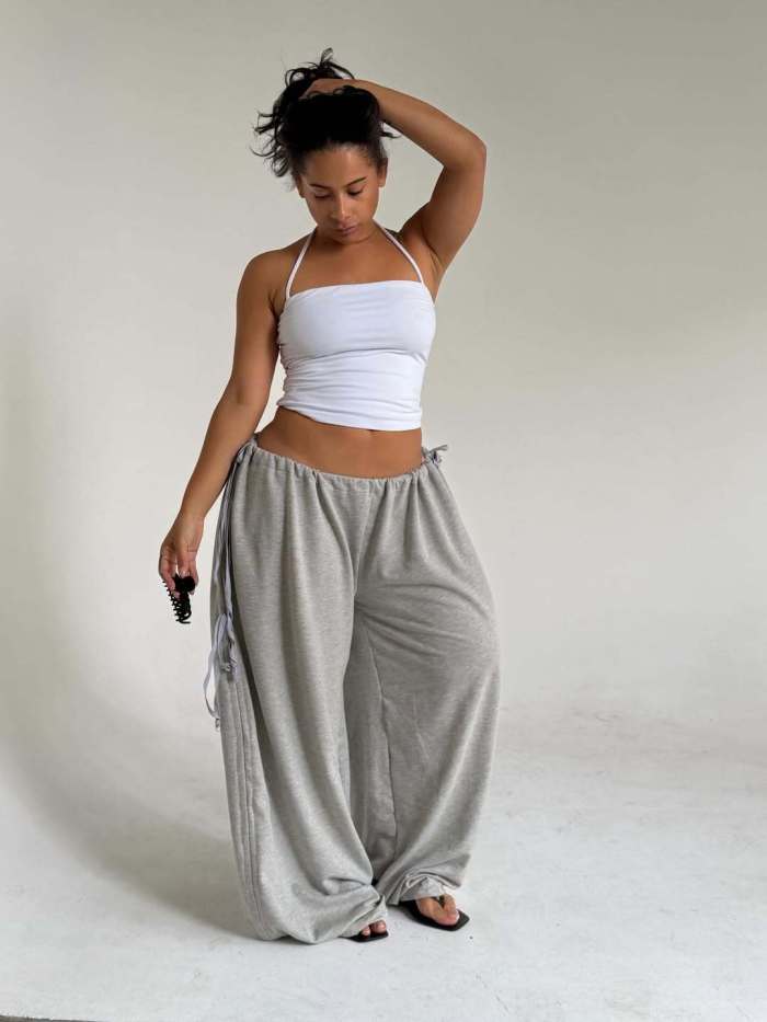 New trendy relaxed high-waist casual multi-purpose stretch drawstring loose wide-leg pants  DLZKZ340