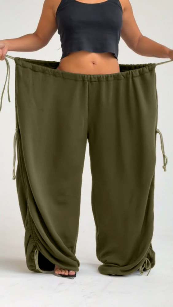 New trendy relaxed high-waist casual multi-purpose stretch drawstring loose wide-leg pants  DLZKZ340