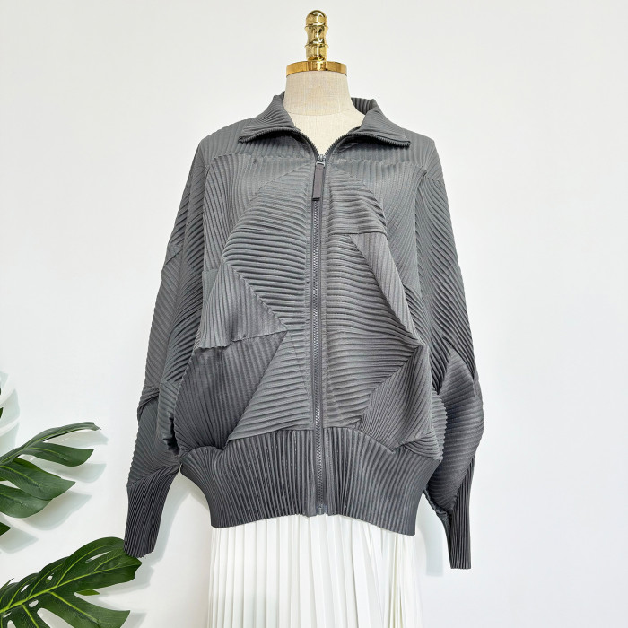 All-purpose casual style zipper-styled wrinkled batwing sleeve top DLZWT950
