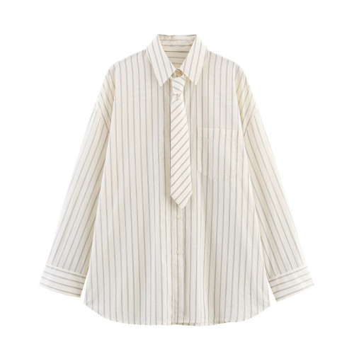 Fashionable casual loose-fitting long-sleeved versatile tie shirt  DLZCS15112