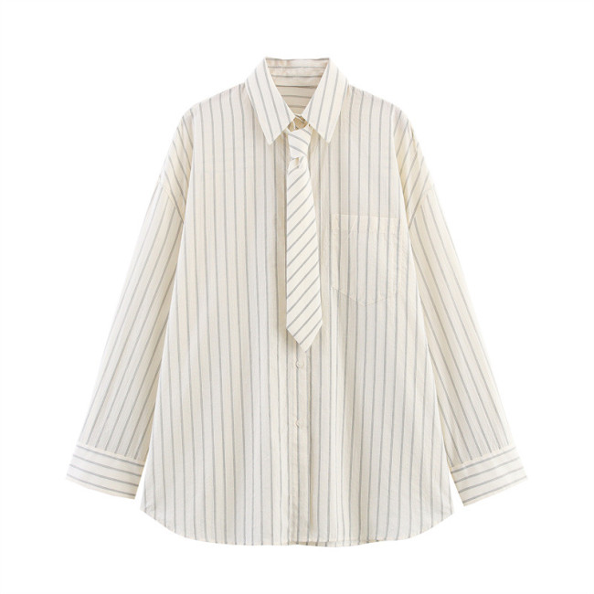 Fashionable casual loose-fitting long-sleeved versatile tie shirt  DLZCS15112