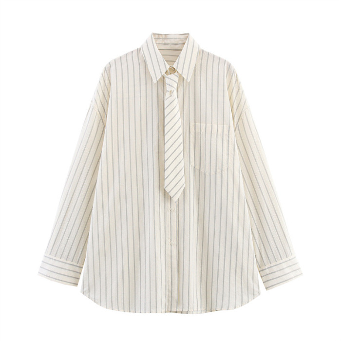 Fashionable casual loose-fitting long-sleeved versatile tie shirt  DLZCS15112