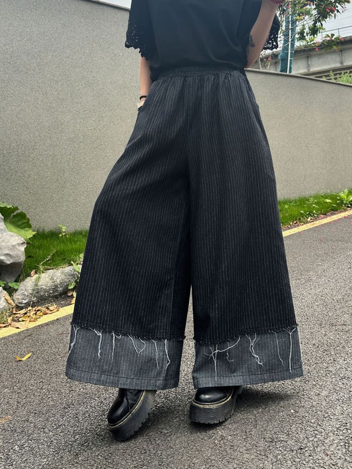 High Elastic Waist Blue Striped Denim Long Wide Leg Jeans Pants New Trousers Women Fashion Tide Spring Autumn  1DJ7211