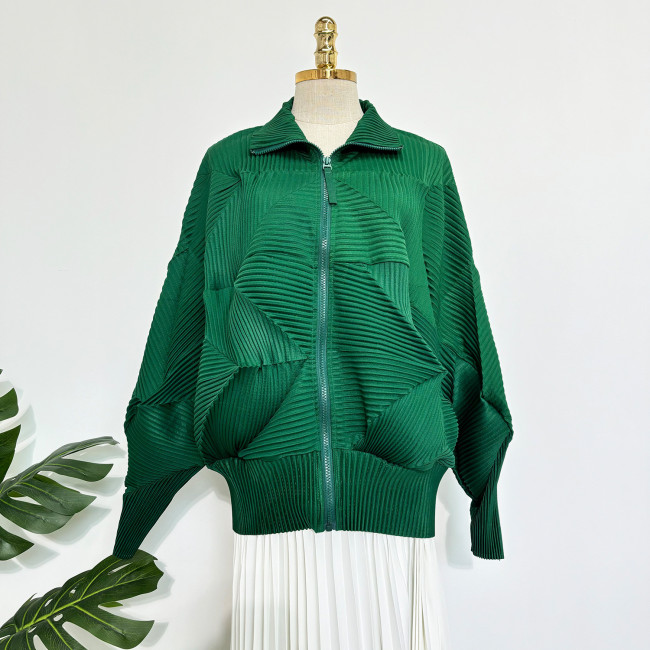 All-purpose casual style zipper-styled wrinkled batwing sleeve top DLZWT950