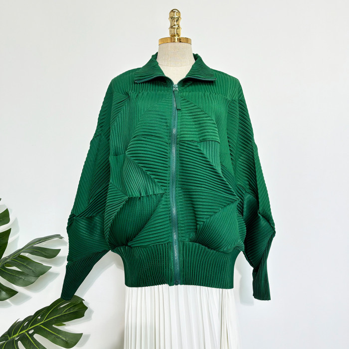 All-purpose casual style zipper-styled wrinkled batwing sleeve top DLZWT950