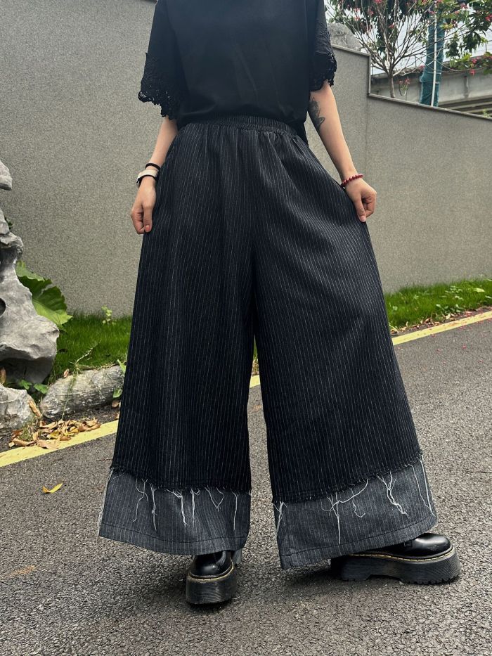 High Elastic Waist Blue Striped Denim Long Wide Leg Jeans Pants New Trousers Women Fashion Tide Spring Autumn  1DJ7211