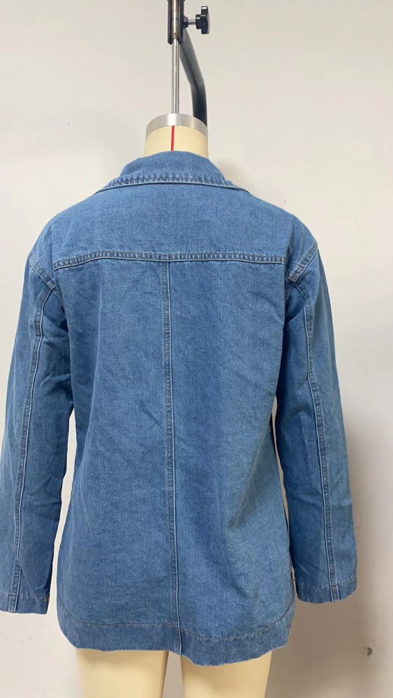 Fashionable casual washed blue denim women's blazer  DLZWT042505